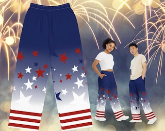Star Spangled Red, White & Blue wide-leg pants: Patriotic Summer Celebration Comfy Pajama Pants