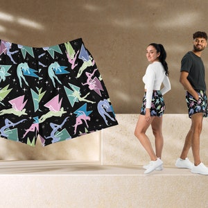 Pastel Pixie Dust uniseks gerecyclede sportshort, kleurrijk sprookjesplezier, elfenfan cadeau