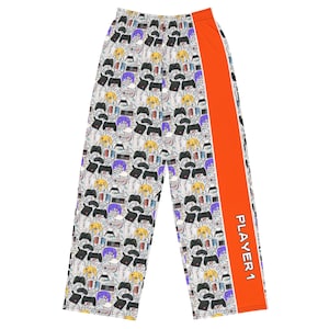 Retro Gamer “Player 1” Co-Op Pj Pant, Couples Game Night Pajamas, Video Gamer Gift unisex wide-leg pants