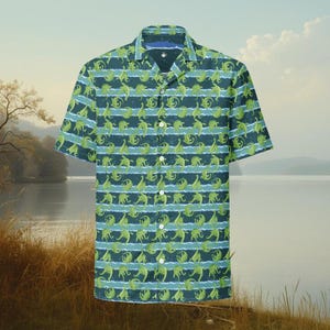 Loch Ness Monster Button-Down Shirt: Recycled Fabric Cryptozoology Loungewear Apparel image 13