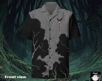 Mothman Moonlight Button Down Shirt: Eco-Friendly Cryptid Button Up