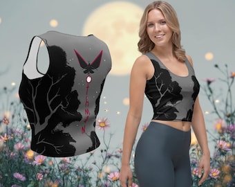 Mothman by Moonlight Body Hugging Tank Top: Comfy Cryptid Gift Crop Top Loungewear
