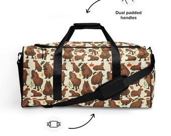 Bolsa de viaje con estampado de capibara y correa ajustable.