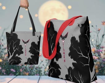 Mothman By Moonlight Halloween Carry-All Cryptid Trick or Treat Tote Bag