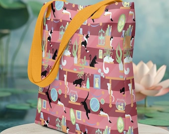 Curious Cats Tote Bag: Kitty Cat Themed Gift Carry-All