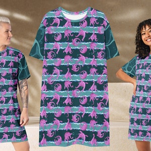Loch Ness Monster T-shirt Dress Cryptozoology Nessie Sleepwear Nightie Cryptid Loungewear Loch Ness PJ Gift Nessie Pajamas