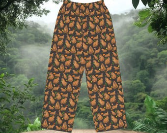 Comfy Capybara All-over print unisex wide-leg Pj Pants, Nom-nom Capybara Pajama Sleepwear