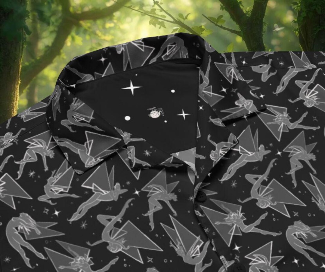 Dust Button Dark Pixie Dust Button Down Eco-friendly Monochrome Fairy Themed Button ...