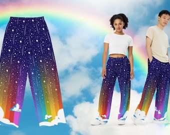 Rainbow Stargazer Starry Night Pajama Bottoms: Vibrant Pride Loungewear PJ Bottoms