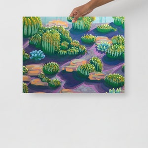 Purple Sands, Lebendige Farbe Kaktus Wand Kunst Poster, Psychedelische Wüstenthema Druck Dekor