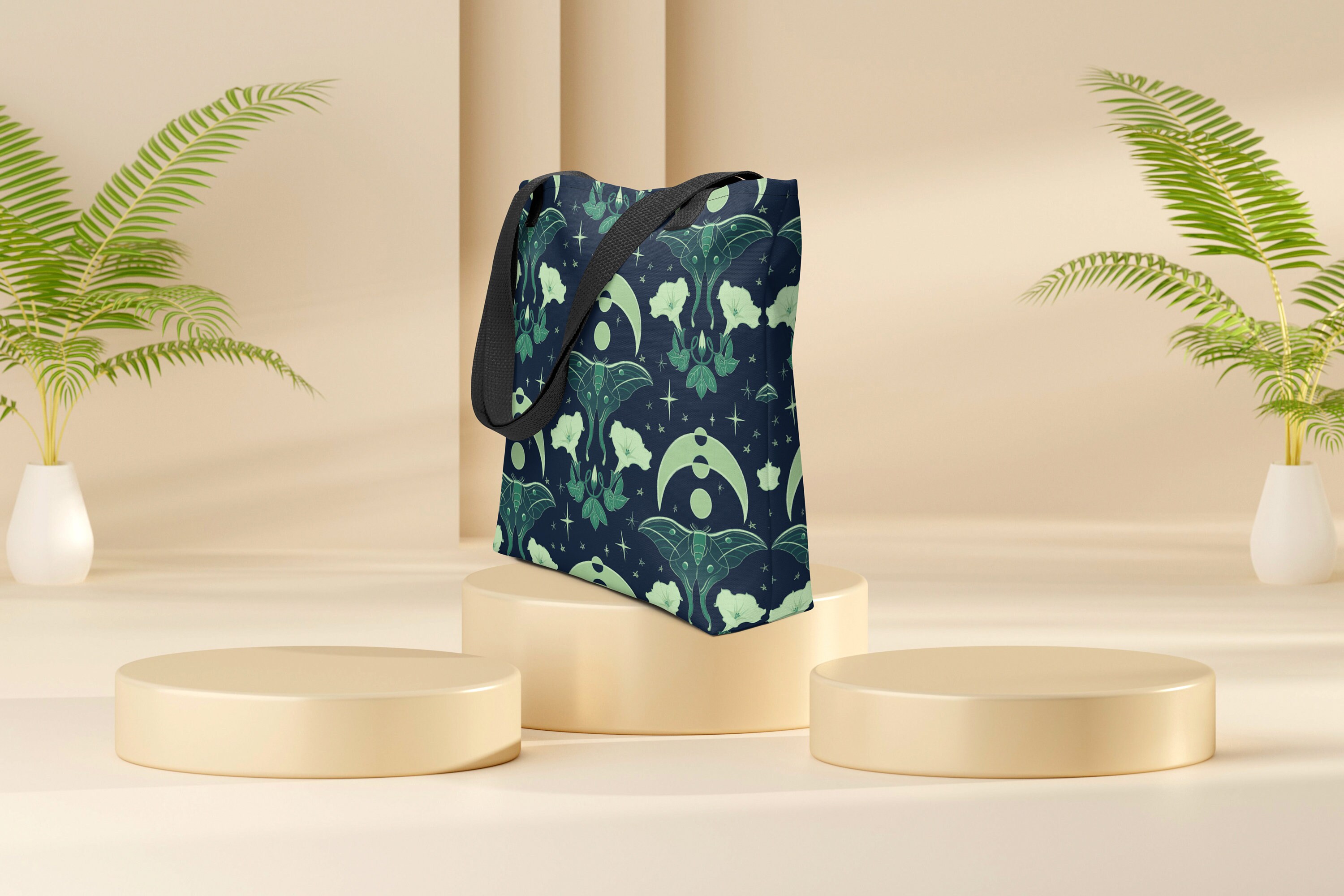 Lunar Moth Print, Moon Lilly, Eclipse Witchy, Boho Tote bag, Gift for Traveler