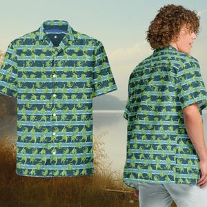 Loch Ness Monster Button-Down Shirt: Recycled Fabric Cryptozoology Loungewear Apparel image 4