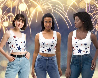 Star Spangled Red, White & Blue Tank Top: Patriotic Summer Celebration Comfy Crop