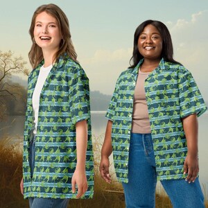 Loch Ness Monster Button-Down Shirt: Recycled Fabric Cryptozoology Loungewear Apparel image 6