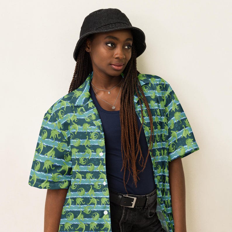 Loch Ness Monster Button Down Cryptid Nessie Button Up Green Lake Monster Cryptozoology Shirt