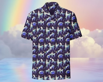 Dazzling Unicorn Print Button Down Shirt: Comfy Mythical Creature Hawaiian Style Shirt