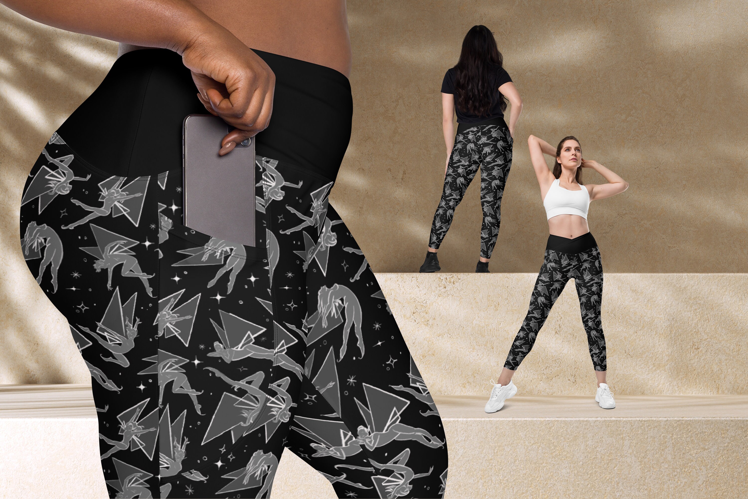 Dark Fairy Crossover Leggings With Pockets, Eco Friendly