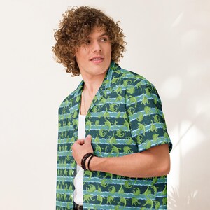 Loch Ness Monster Button Down Cryptid Nessie Button Up Green Lake Monster Cryptozoology Shirt