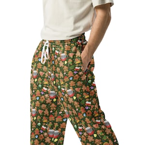Spicy Gingerbread People Wide-leg joggers, Christmas Thick Pajamas, Gingerbread Man Funny PJs