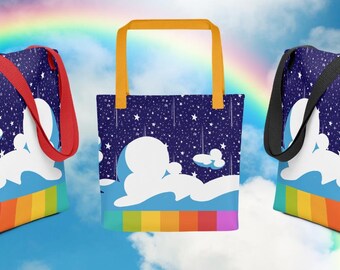 Rainbow Stargazer Starry Night Tote Bag: Vibrant Sky Pride Carry All