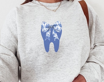 Dental Sweatshirt, Dentist Gift, Dental Hygiene Gift, Tooth Shirt, Dental Coquette Bow Sweater, Hygienist Sweatshirt, Dental Assistant