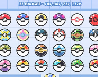 Insignias de Pokébola para Twitch + YouTube / Insignias de suscriptor de Twitch / Insignias de suscriptores / Emoticonos para stream