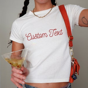 Custom Text Baby Tee y2k, Trendy 90s Vintage Tee, Custom Y2K Fashion, Baby Tee, Custom 90s Top, Custom text y2k Shirt, 90s Style Clothing