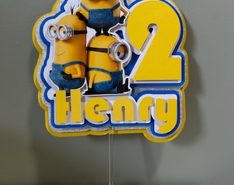 Minions Birthday Cake Topper - Personalized Name & Age - Custom Despicable Me Party Decoration