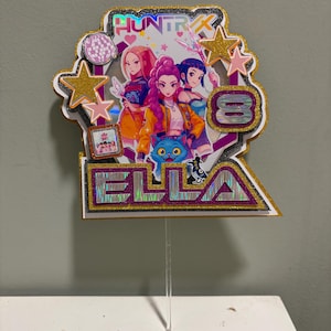 Handmade Kpop Demon Hunter Cake Topper | K-Pop Birthday Party Decor | Anime Inspired Demon Slayer Theme | Custom Name Cake Decoration image 4