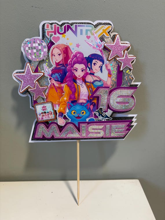 Handmade Kpop Demon Hunter Cake Topper | K-Pop Birthday Party Decor | Anime Inspired Demon Slayer Theme | Custom Name Cake Decoration