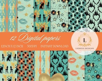 Showgirl Mint & Teal Digital Paper: Seamless PNG, JPG (12"x12")