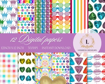 Pride Month Rainbow Digital Paper: LGBTQ+ Seamless Pattern (PNG, JPG Downloadable Files)