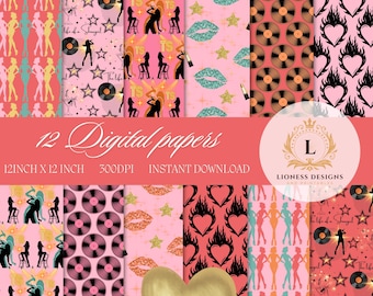 Showgirl Pink Digital Paper: Seamless PNG, JPG (12"x12")