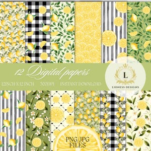 Motif de papier numérique sans couture de citrons - motif floral de citron pour un usage personnel et petit usage commercial, papier de scrapbooking