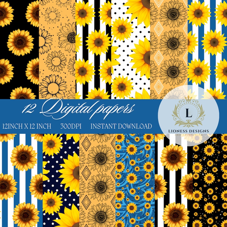 Sunflower at Night Digital Paper Pattern - Sunflower Pattern for ...