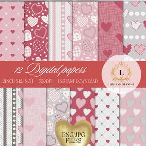 Valentine Seamless Digital paper, Heart stitches Pattern, Scrapbooking, PNG and JPG