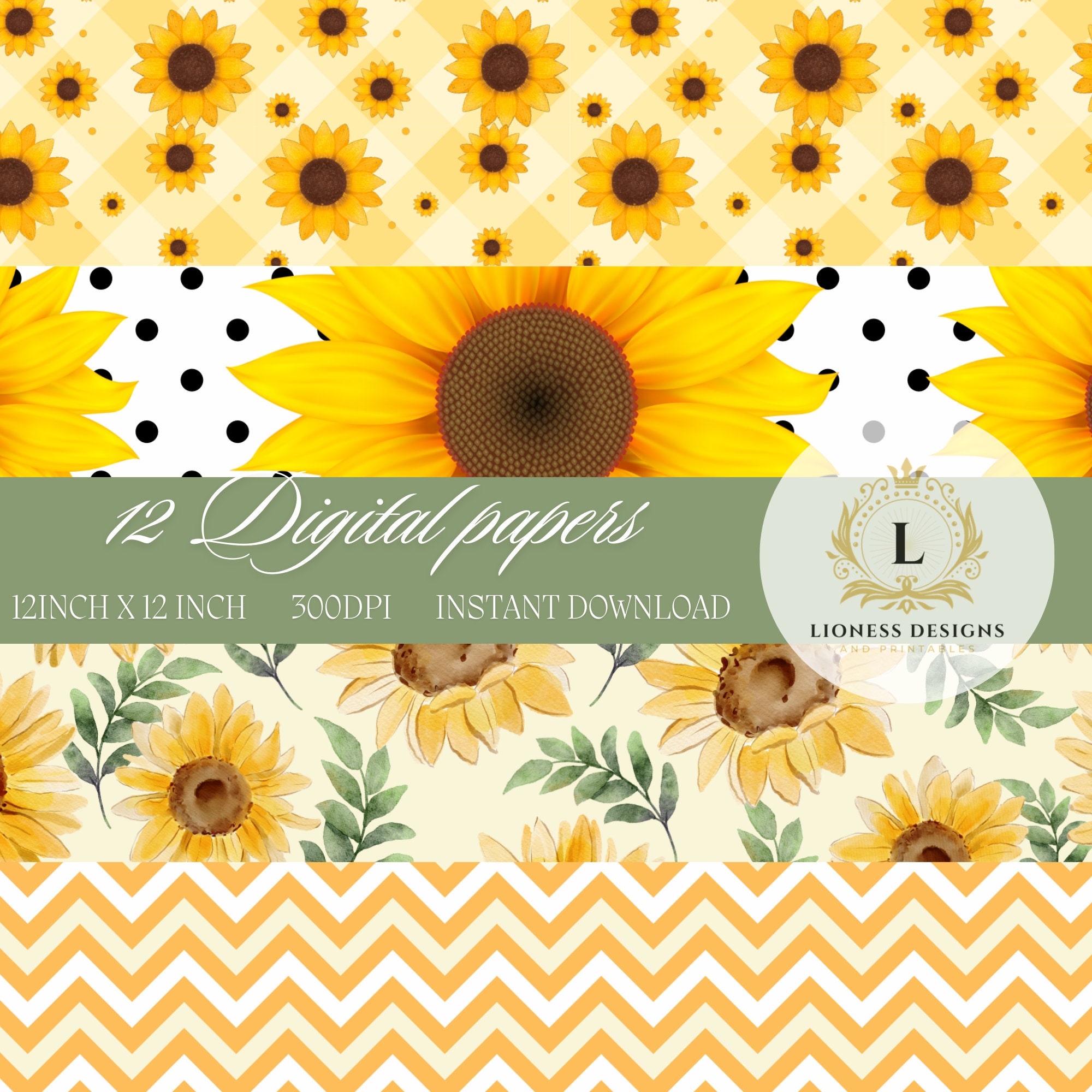 Sunflower Mix Digital Paper Pattern - Sunflower Pattern for Personal ...