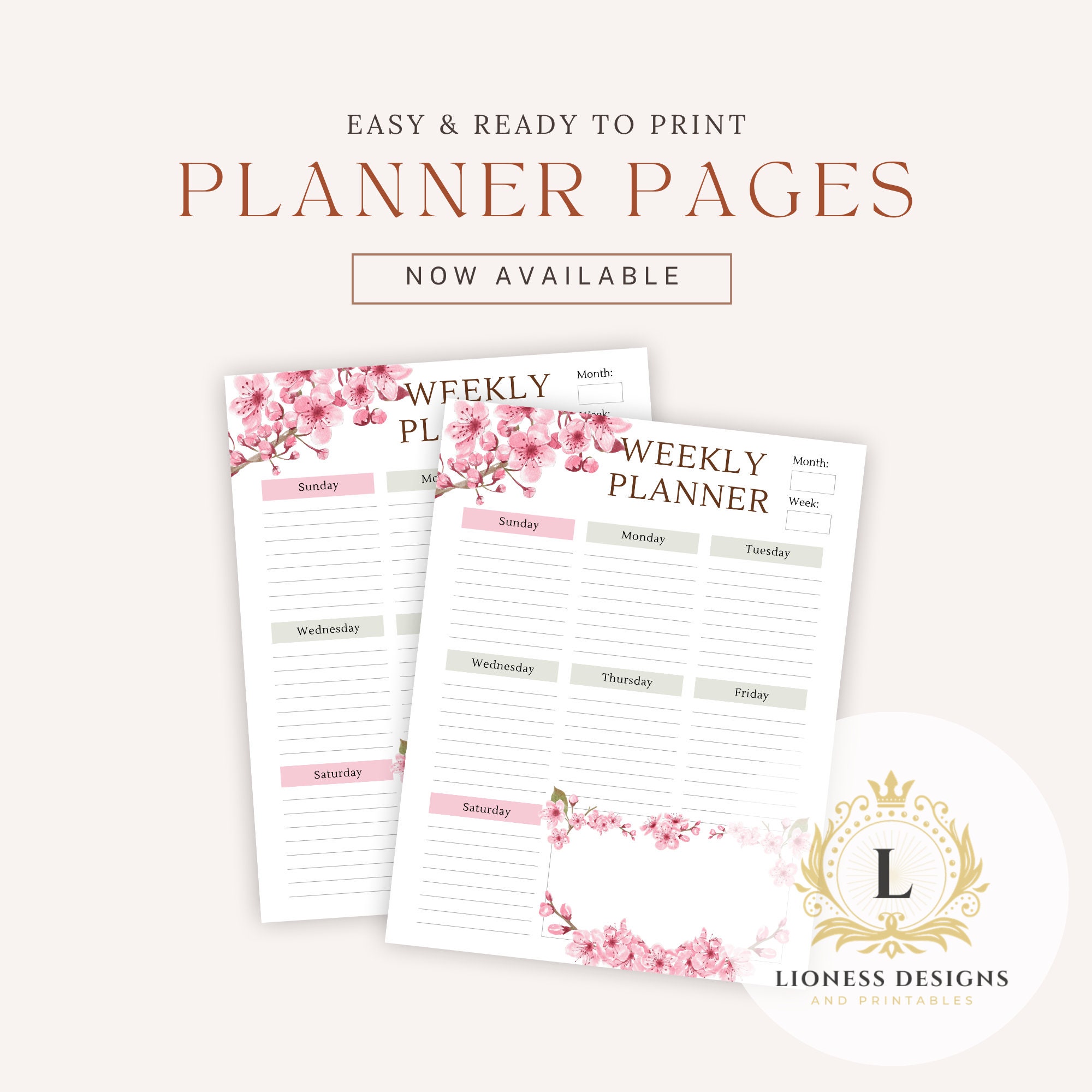 Cherry Blossom Weekly Planner Printable - Etsy