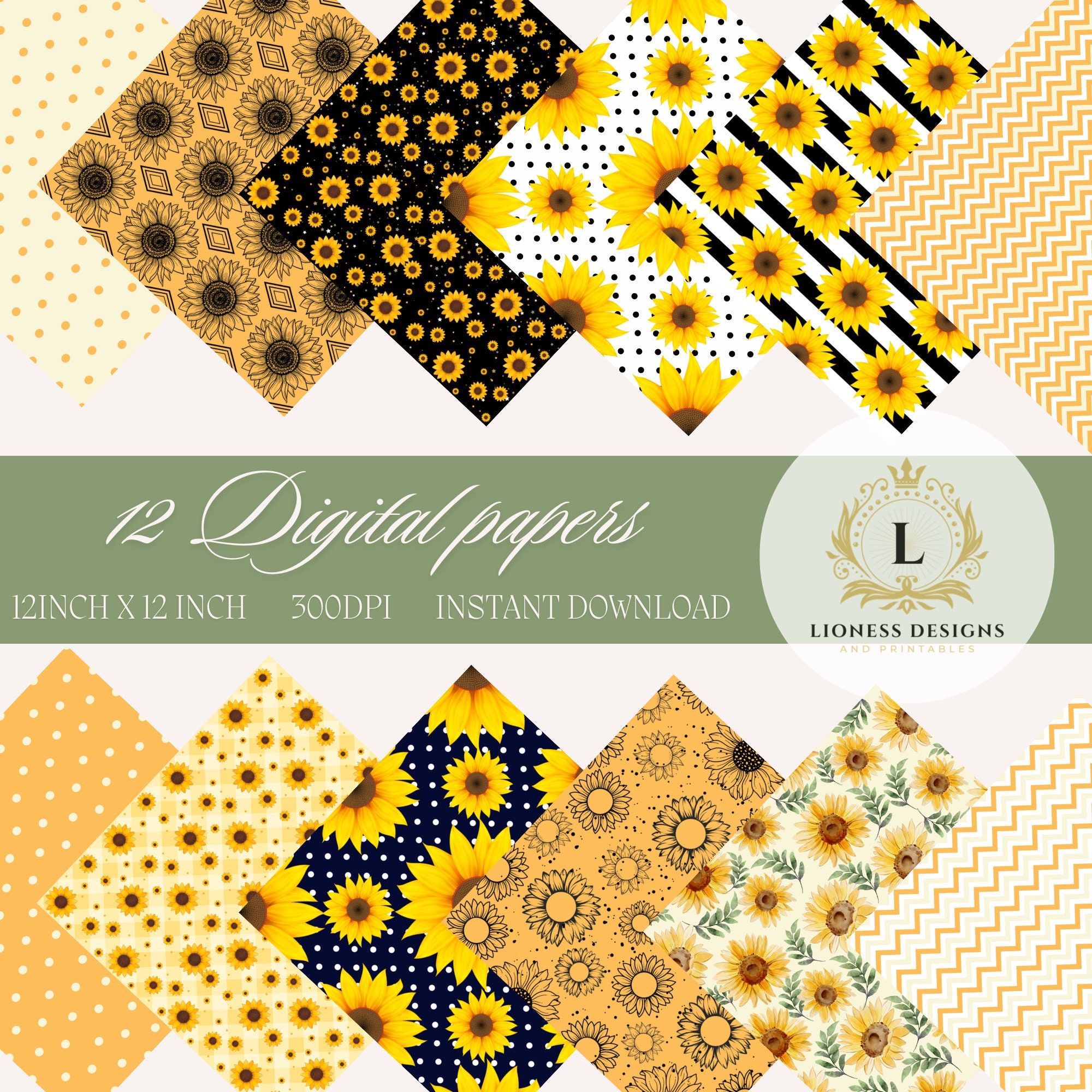 Sunflower Mix Digital Paper Pattern - Sunflower Pattern for Personal ...