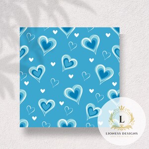 Valentine Seamless Digital Paper, Blue Hearts Pattern, Cold Heart ...