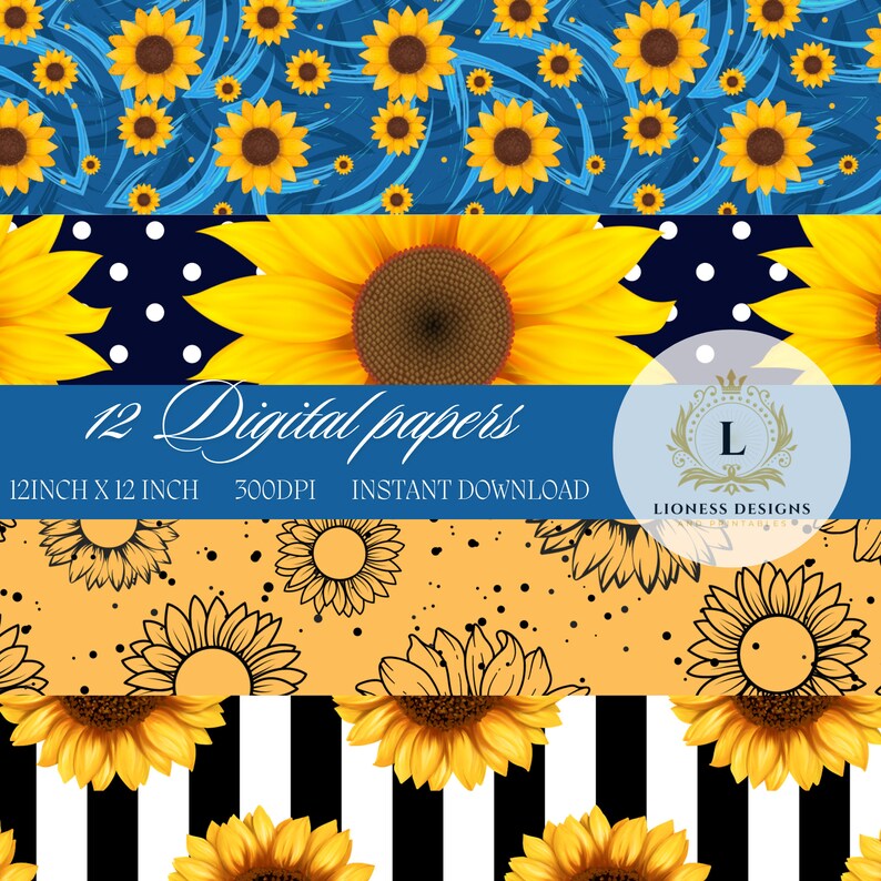 Sunflower at Night Digital Paper Pattern - Sunflower Pattern for ...