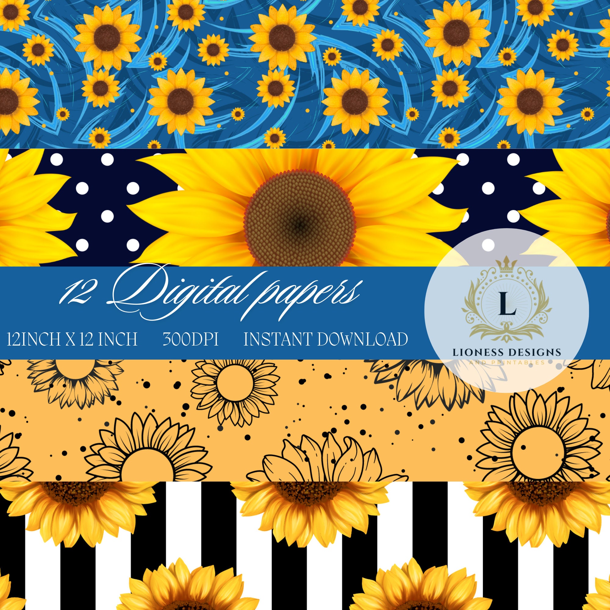 Sunflower at Night Digital Paper Pattern - Sunflower Pattern for ...