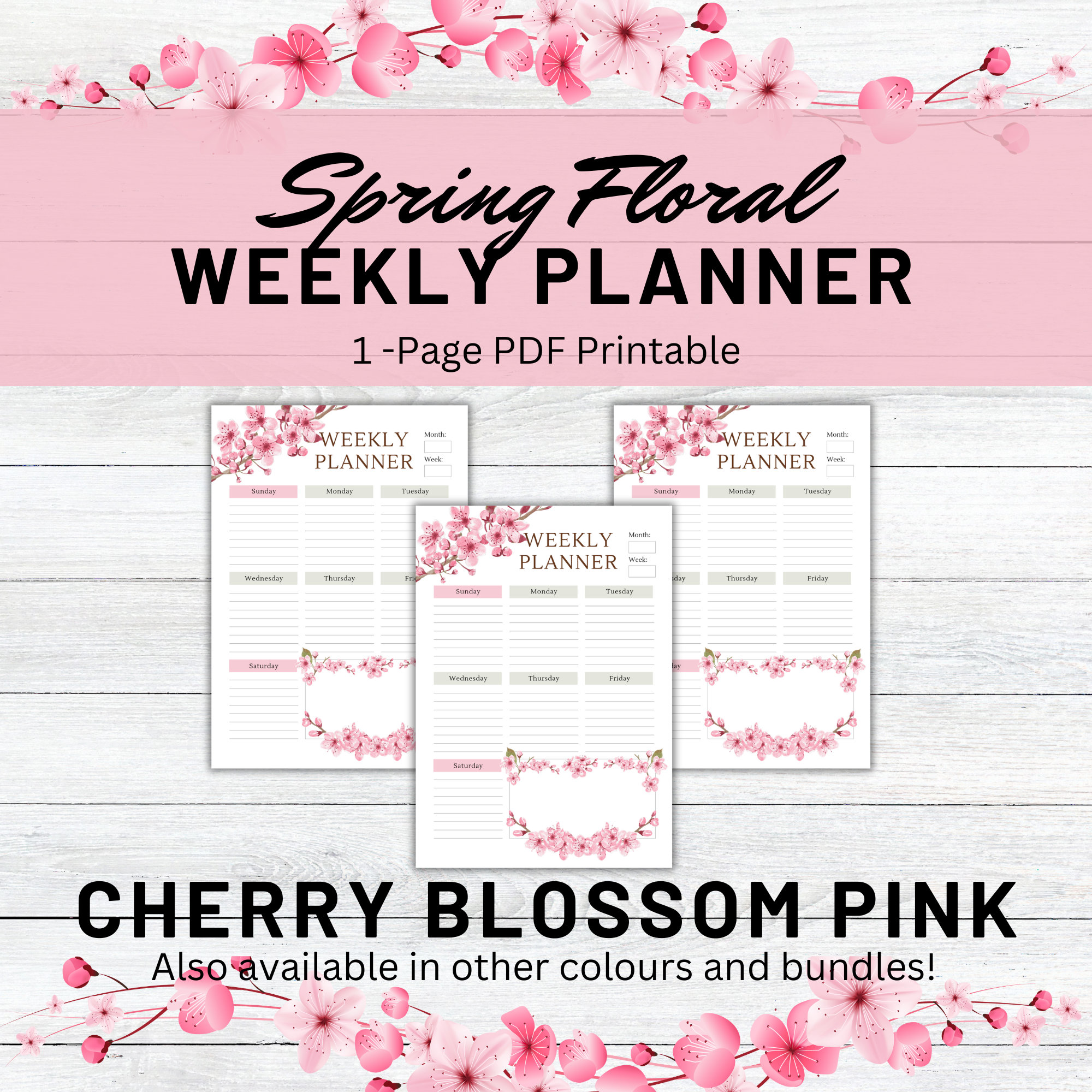 Cherry Blossom Weekly Planner Printable - Etsy