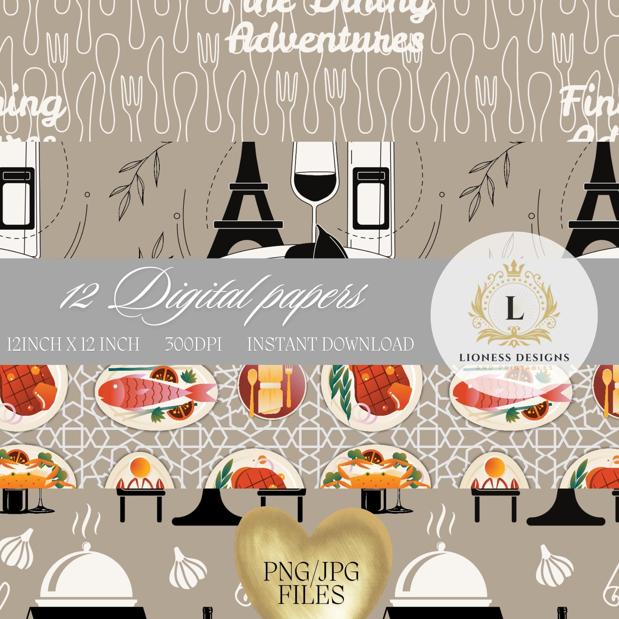 Restaurant Food Digital Paper, Seamless Dining Patterns (PNG JPG) - Etsy