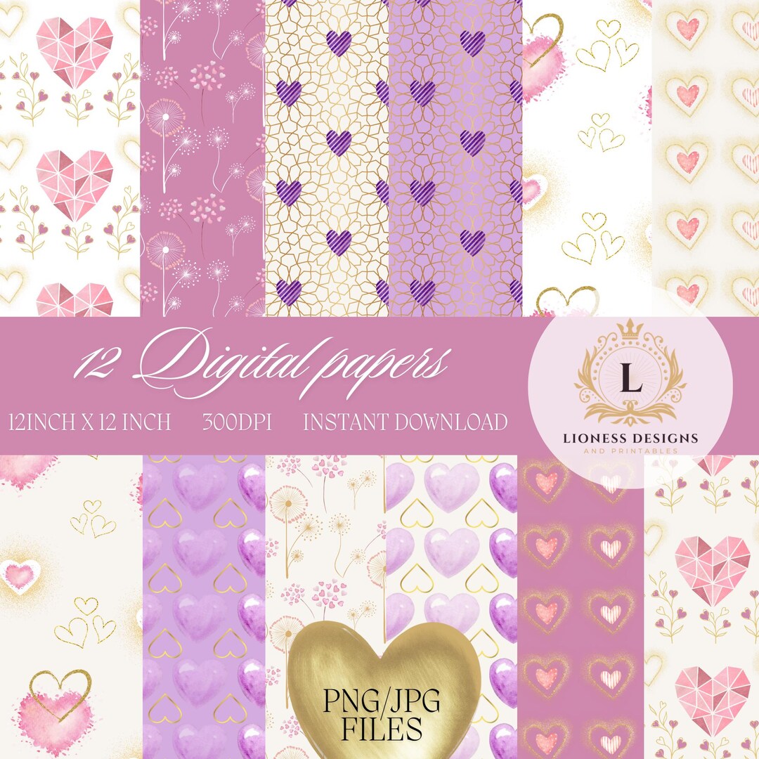 Valentine Seamless Digital Paper, Watercolor and Gold Hearts Pattern ...