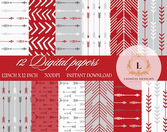 Red and Grey Arrow Digital Paper: Scrapbooking Pattern (Digital Download)