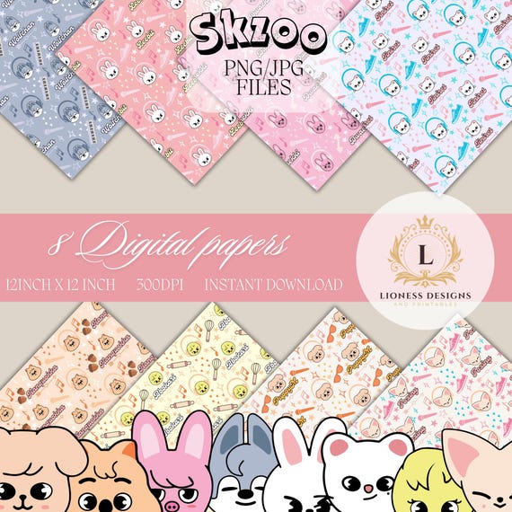 Skzoo Stray Kids Digital Paper: Seamless Kpop Design (digital
