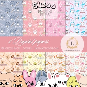 Puede incluir: Ocho papeles digitales con adorables personajes de dibujos animados de animales con diferentes patrones. Los patrones incluyen notas musicales, estrellas y otros diseños divertidos. Los papeles miden 30,48 cm por 30,48 cm y 300 DPI.