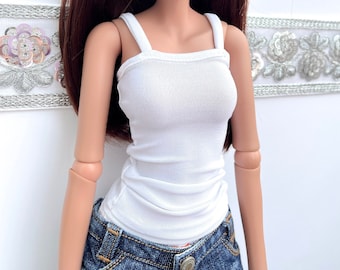 Smart Doll Vest Top Long White Cute Tank Stain Prevention Strappy Top Stretch Fabric Edging Detail Gift Fits Classic Smartdoll Medium Bust