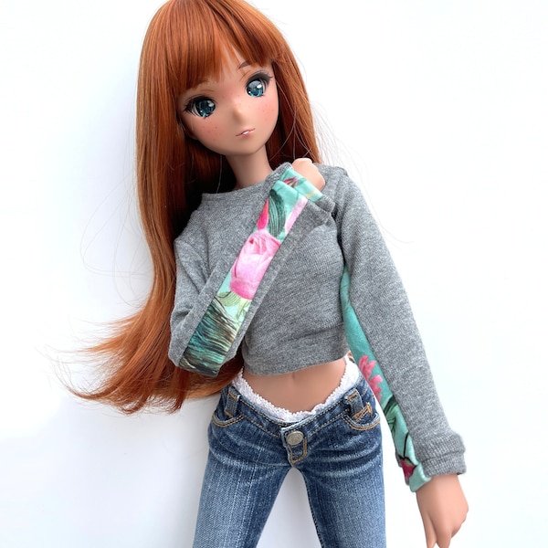 Smart Doll Cropped Casual Jumper Smartdoll Sweater Long Sleeved Flower Top Floral Clothes Grey Clothing Jersey & Velour Fabric Pullover Gift